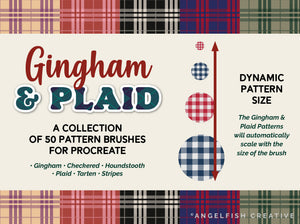 Gingham & Plaid Pattern Brushes for Procreate, 50 check designs, dynamic pattern size