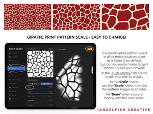 Giraffe Print Brush Set for Procreate | 6 Giraffe Animal Print Brushes, pattern scale easy to change instructions