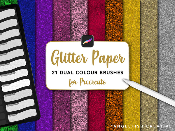 Glitter Paper Procreate Brush Set, 21 glittery texture brushes, title
