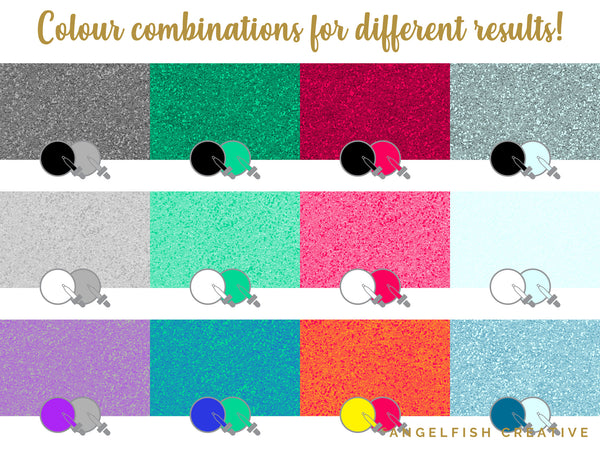 Glitter Paper Procreate Brush Set, 21 glittery texture brushes, colour combinations