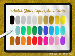 Glitter Paper Procreate Brush Set, 21 glittery texture brushes, glitter colour palette