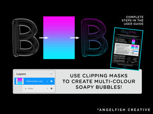 Glossy Bubbles Brush Set for Procreate: 50 Brushes, 3D transparent lettering, multi-colour soapy bubbles