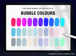 Glossy Bubbles Brush Set for Procreate: 50 Brushes, 3D transparent lettering, bubble colours