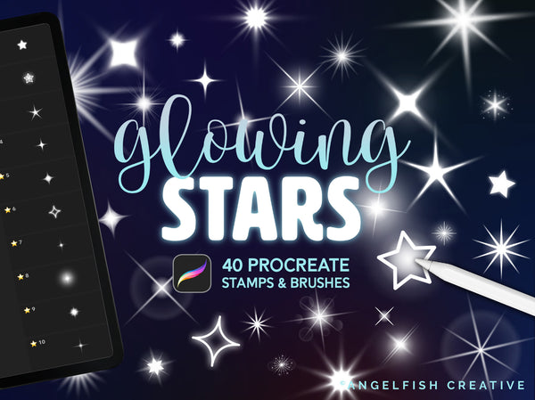 Glowing Stars Brushes for Procreate | shiny glow light sparkle stamp brush set, title