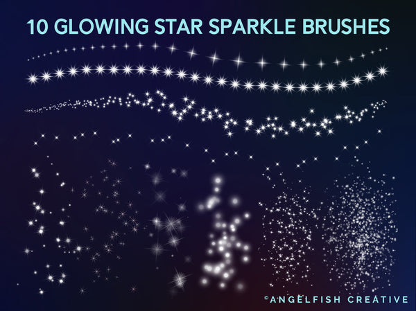 Glowing Stars Brushes for Procreate | shiny glow light sparkle stamp brush set, glowing star sparkle brushes