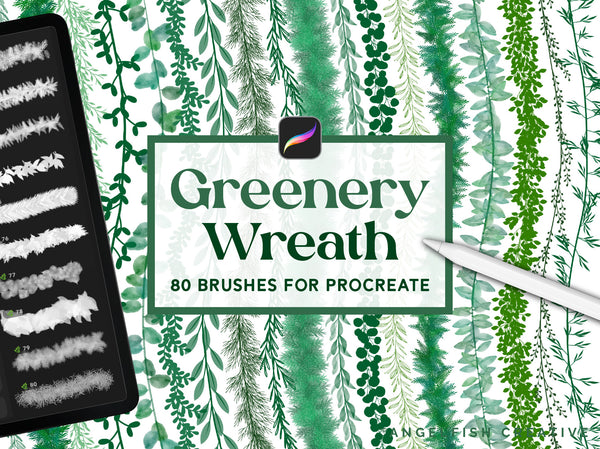 Greenery Wreath Procreate Brush Set, 80 Leaf Vine Brushes, title