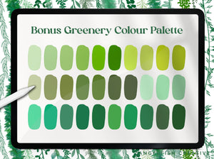 Greenery Wreath Procreate Brush Set, 80 Leaf Vine Brushes, bonus colour palette