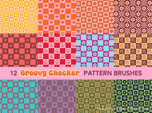 Groovy Checkers Brush Set for Procreate | 38 Checkered Pattern & Stamp Brushes, Retro Daisy Checkerboard, groovy checker pattern brushes