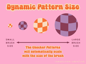 Groovy Checkers Brush Set for Procreate | 38 Checkered Pattern & Stamp Brushes, Retro Daisy Checkerboard, dynamic pattern size