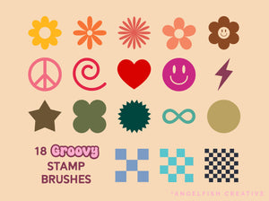Groovy Checkers Brush Set for Procreate | 38 Checkered Pattern & Stamp Brushes, Retro Daisy Checkerboard, groovy stamp brushes