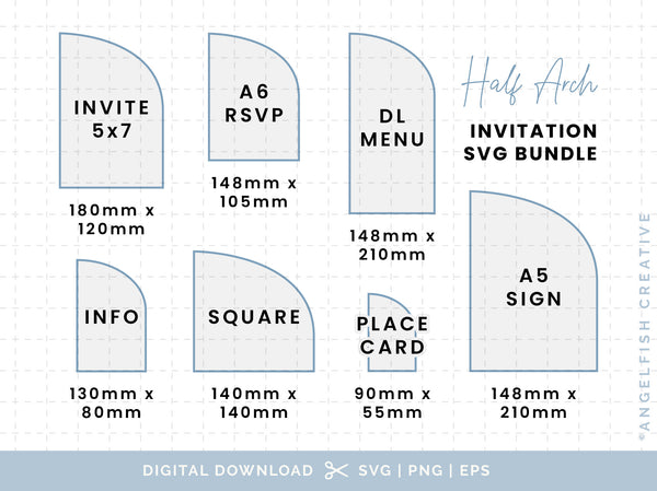 Half Arch Invitation Stationery Bundle - SVG, PNG, EPS Cutting Files/Clipart, sizes