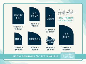 Half Arch Invitation SVG Bundle - Cricut Cutting Files, sizes
