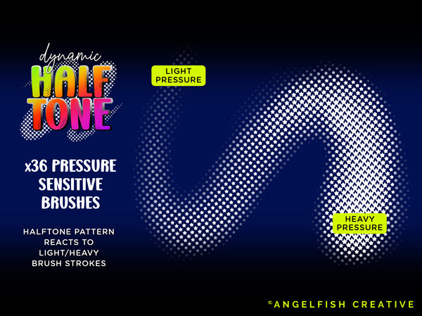 Dynamic Halftone Procreate Brush Set - 36 texture screen dot pattern brushes, pressure sensitive brushes