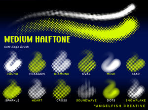 Dynamic Halftone Procreate Brush Set - 36 texture screen dot pattern brushes, medium halftone brushes