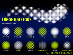 Dynamic Halftone Procreate Brush Set - 36 texture screen dot pattern brushes, large halftone brushes