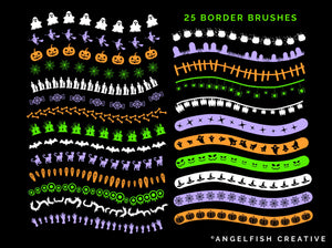 Halloween Border Brushes, Procreate Brush Set: 25 Spooky Line/Pattern Designs, brush styles
