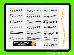 Halloween Border Brushes, Procreate Brush Set: 25 Spooky Line/Pattern Designs, single colour brushes
