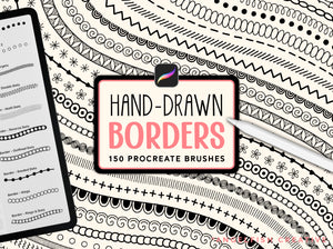 Hand-drawn Border Procreate Brush Set, 150 Line Pattern Designs, title