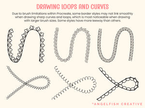Hand-drawn Border Procreate Brush Set, 150 Line Pattern Designs, border styles page 1, drawing loops and curves