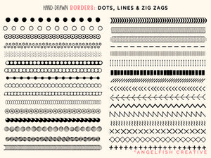 Hand-drawn Border Procreate Brush Set, 150 Line Pattern Designs, border styles page 1