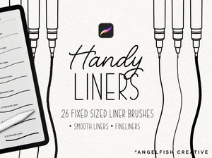 Handy Liners Procreate Brush Set, fixed size line art brushes, title