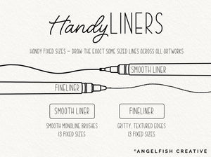 Handy Liners Procreate Brush Set, fixed size line art brushes, brush styles