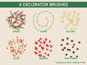 Holly Wreath & Garland Creator Brushes for Procreate | Christmas holiday greenery vine leaves, decorator brushes