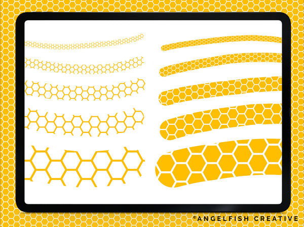 Honeycomb Brush for Procreate | Seamless Hexagon Pattern Brush, outline and solid brushes