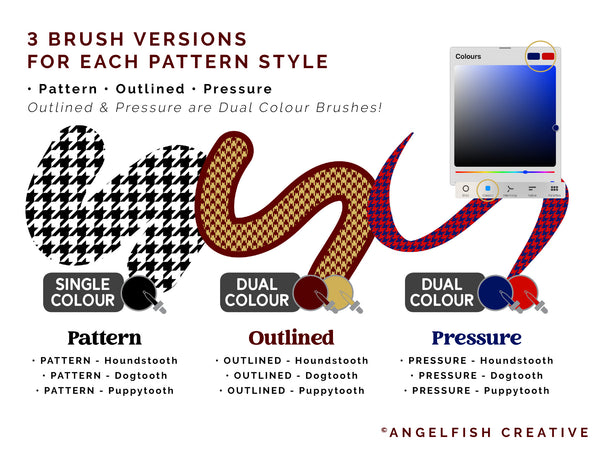 Houndstooth Procreate Brush, seamless fashion fabric pattern, brush versions
