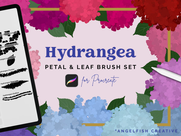 Hydrangea Brush Set for Procreate - Floral Scatter & Leaf Stamp, title