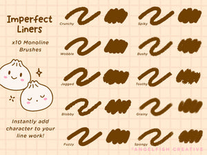 Imperfect Liners Procreate Brush Set, uneven crunchy line art brushes, monoline brushes