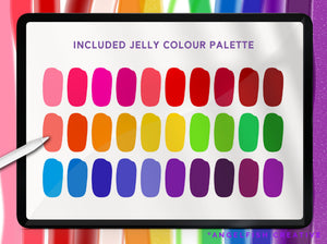 Jelly Procreate Brush Set: translucent round brushes, juicy fruit pattern, jelly colour palette