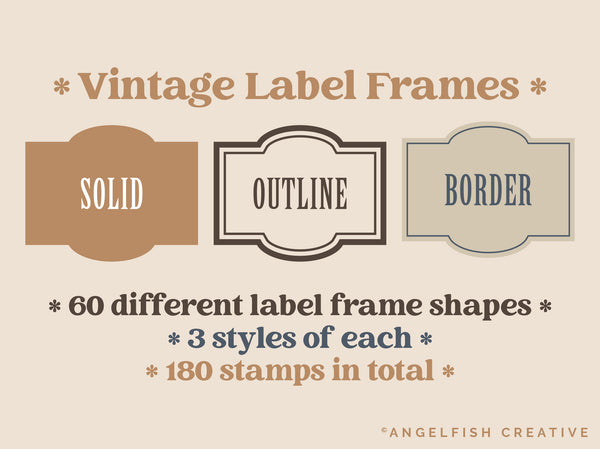 Vintage Label Frames, 180 Stamp Border Brushes for Procreate, label styles