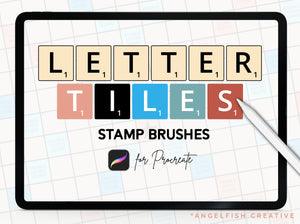 Letter Tiles Stamp Brushes for Procreate | Scrabble Alphabet Stamps | Brush Set for Digital Art on iPad, title