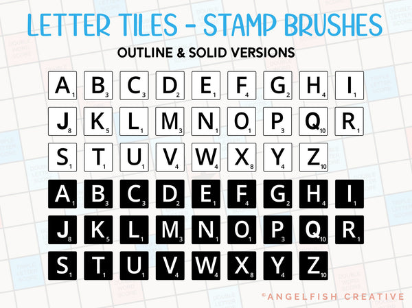 Letter Tiles Stamp Brushes for Procreate | Scrabble Alphabet Stamps | Brush Set for Digital Art on iPad, letter tiles