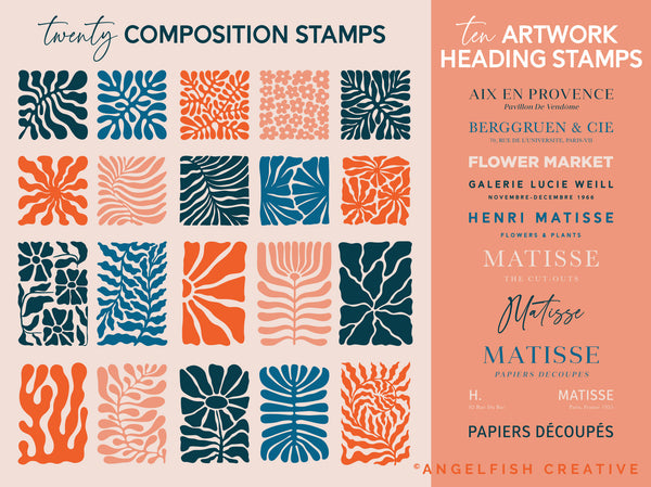 Matisse Shapes, 100 Stamp Brushes for Procreate | cutout abstract boho elements brush set, composition and artwork heading stamps