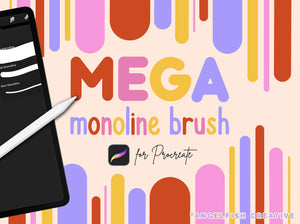 Mega Monoline Brush, procreate ipad, rounded large monoline single brush, title