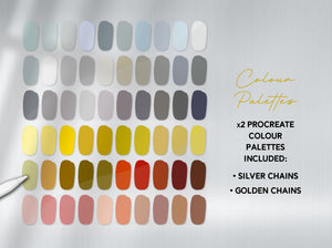 Metal Chains Procreate Brush Set: 50 Jewelry Link Brushes, colour palettes