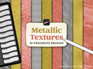 Metallic Textures Procreate Brush Set, 30 foil metal brushes, title