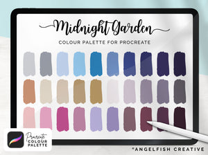 Midnight Garden Procreate Colour Palette | Colour Swatches, 30 Digital Colours | Procreate Palette for iPad | Instant Download