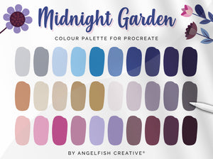 Midnight Garden Procreate Colour Palette | Colour Swatches, 30 Digital Colours