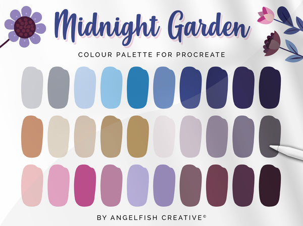 Midnight Garden Procreate Colour Palette | Colour Swatches, 30 Digital Colours