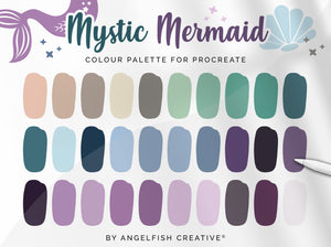 Mystic Mermaid Procreate Colour Palette | Colour Swatches, 30 Digital Colours