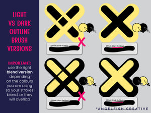 Outlined Edges Procreate Brush Set, no overlap outline brushes, light vs dark outline