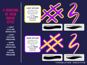 Outlined Edges Procreate Brush Set, no overlap outline brushes, 4 versions of each brush styles