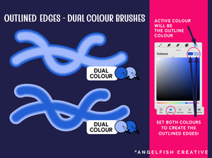 Outlined Edges Procreate Brush Set, no overlap outline brushes, dual colour brushes