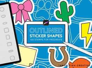Outlined Sticker Shapes: 100 Stamp Brushes for Procreate, title