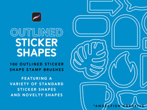 Outlined Sticker Shapes: 100 Stamp Brushes for Procreate, standard and novelty shapes
