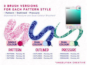 Paisley Print Pattern Brushes for Procreate, boho floral brush set, brush versions