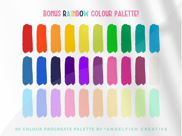 Rainbow Drawing Kit Procreate Brush Set | 26 Multi Line + 55 Border Brushes, bonus color palette